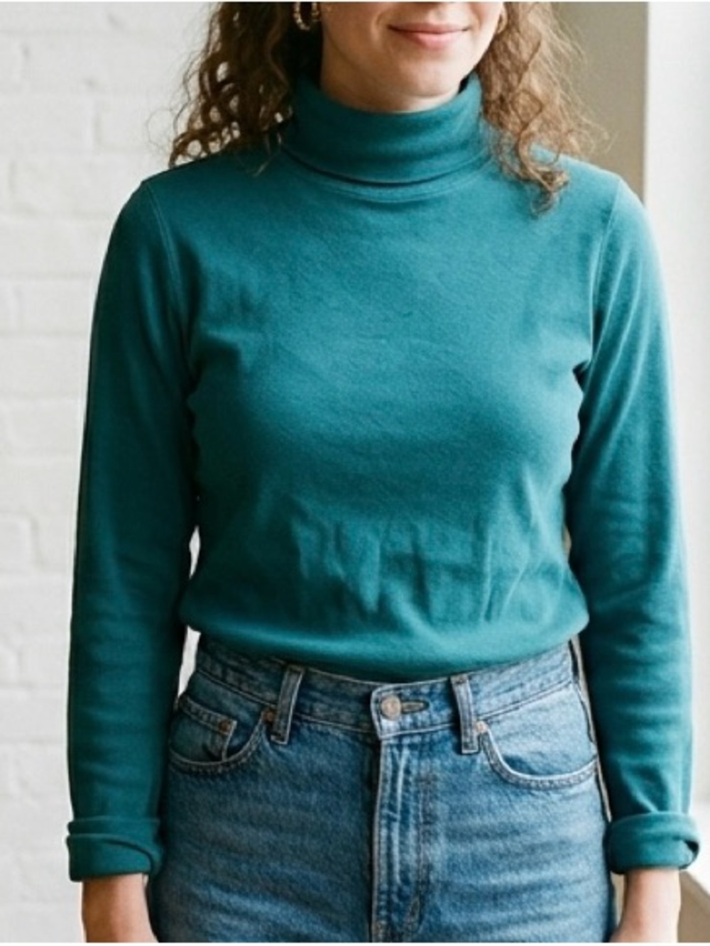 Lands' End Women's Long Sleeve Cotton Mock Turtleneck